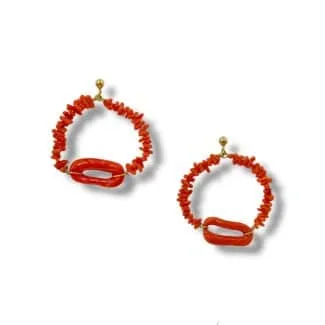 Sciacca Coral Hoop Earrings in 925 Sterling Silver