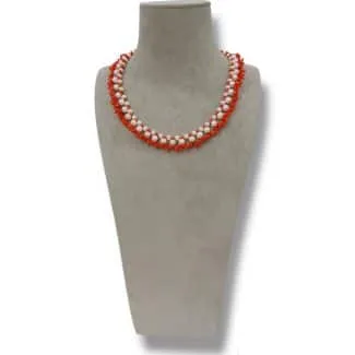 Women's Necklace Mediterranean Red Coral and Freshwater Pearls