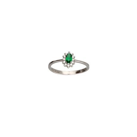 Anello Oro Bianco 18kt Zirconi Verdi e Bianchi