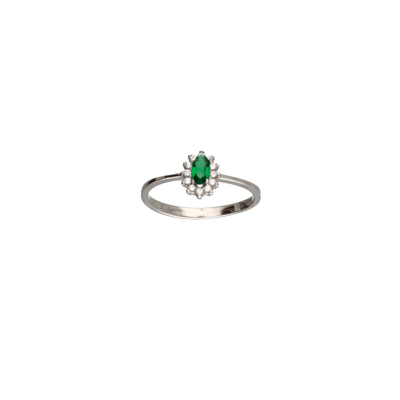 Anello in oro bianco con zirconi colorati, un gioiello di lusso perfetto per un'occasione speciale.
