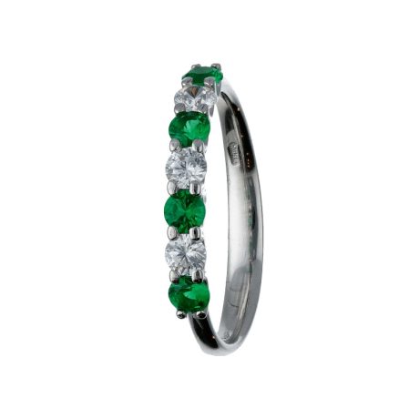 Anello Veretta Oro Bianco 18kt con Zirconi Verdi