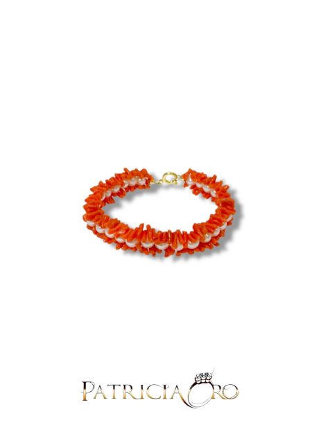 Bracciale in Argento 925 con Corallo Rosso e Perle