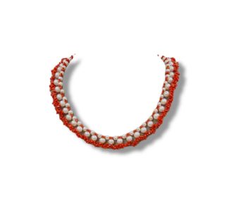 Splendida collana da donna con corallo naturale e perle preziose, un gioiello di alta gioielleria. (Vista 2)