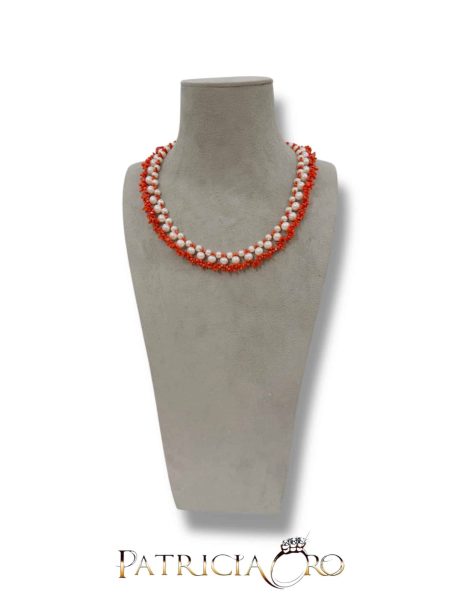 Collana Donna Corallo arancio Mediterraneo e Perle d’Acqua Dolce