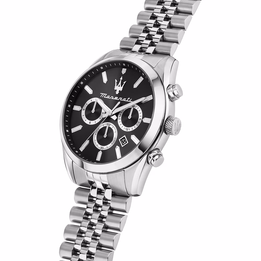 Scopri l'Orologio Maserati Attrazione, un gioiello di lusso per l'uomo moderno. Un accessorio di alta orologeria, perfetto per chi cerca l'eleganza. (Vista 2)