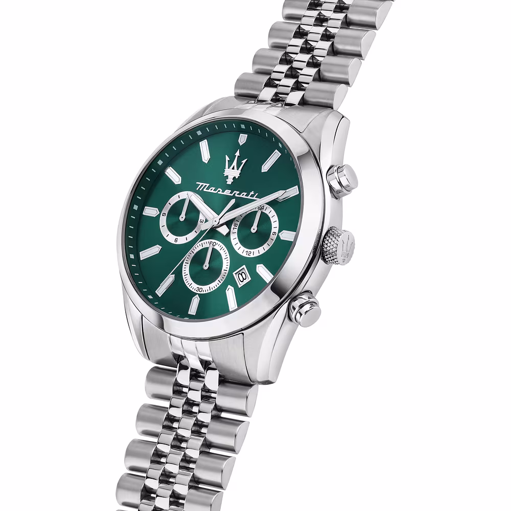 Scopri l'Orologio Maserati Attrazione, un gioiello di lusso per l'uomo moderno. Un accessorio di alta orologeria che incarna l'eleganza e lo stile italiano. (Vista 2)