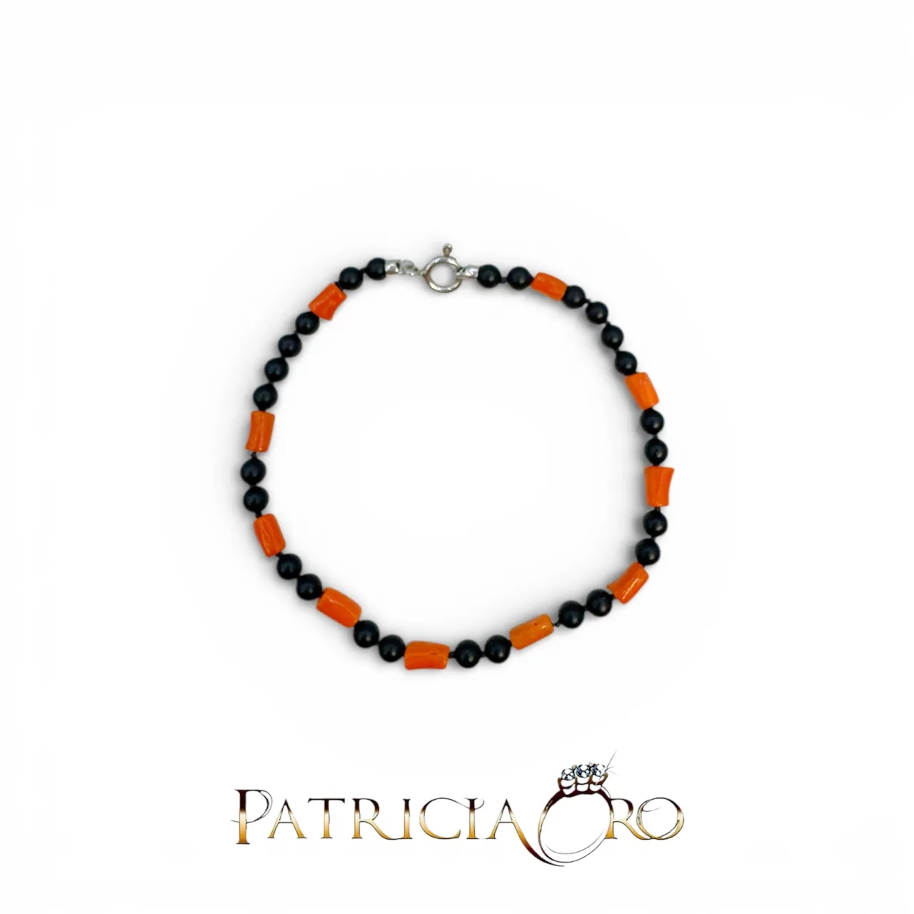 Men's Sciacca Coral and Onyx Bracelet with 925 Silver Clasp