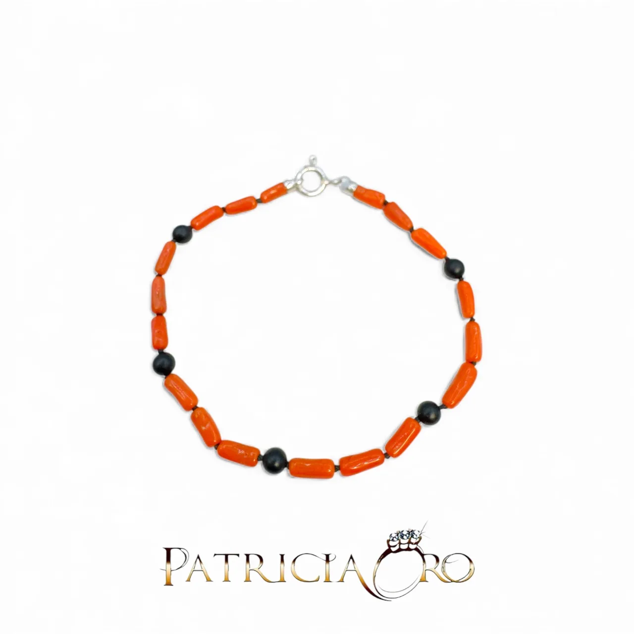 Men's Bracelet in Sciacca Coral and Onyx with 925 Silver Clasp