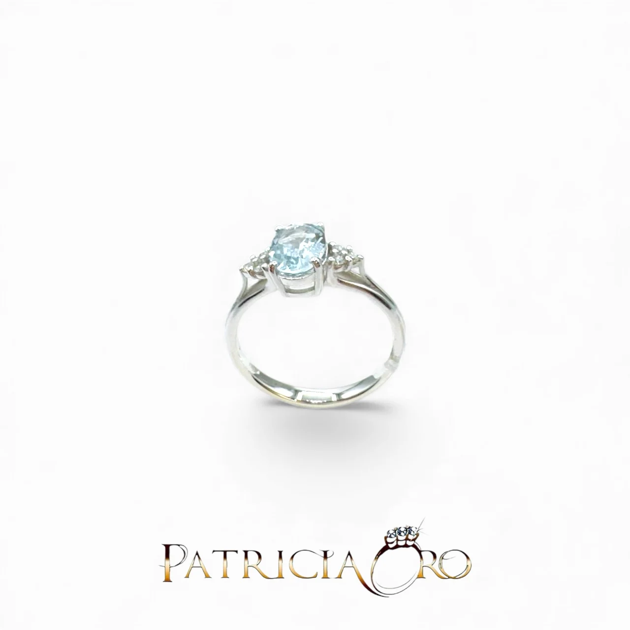 Anello Davite & Delucchi in oro bianco con acquamarina: un gioiello di lusso per un'eleganza senza tempo. (Vista 2)