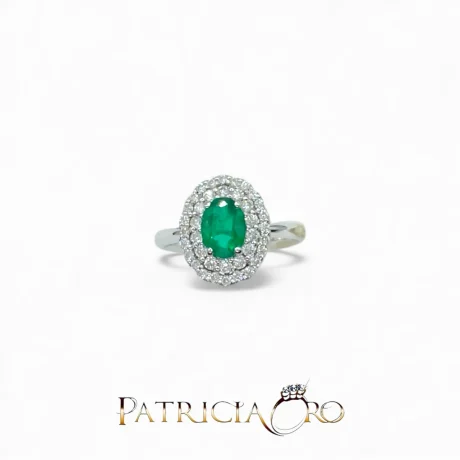Anello Davite & Delucchi Smeraldo e Diamanti in Oro Bianco 18kt