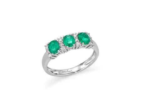 Anello Miluna Trilogy Smeraldo e Diamanti in Oro Bianco 18kt