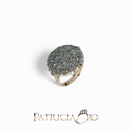 Anello Stile Antico Oro 375 Diamanti Taglio Rosetta