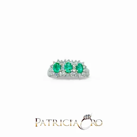 Anello Trilogy Smeraldo e Diamanti Oro Bianco 18kt Davite & Delucchi