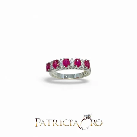 Anello Veretta con Rubino e Diamanti in Oro Bianco 750 Davite & Delucchi