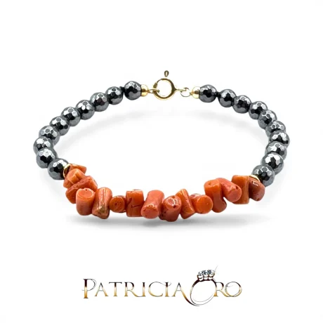 Bracciale Corallo Sciacca ed Ematite Naturale