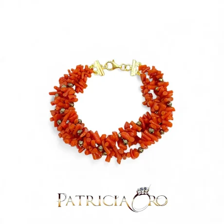 Bracciale Donna in Corallo Sciacca 4 Fili con Ematite e Chiusura Argento 925