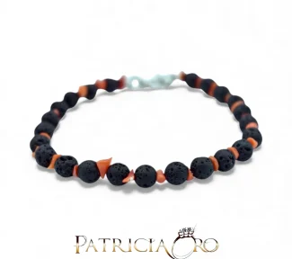 Bracciale da uomo Patricia Oro Creations con corallo Sciacca e pietra lavica, un gioiello made in italy di alta qualità.