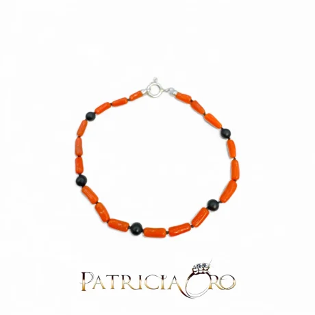 Bracciale Uomo in Corallo Sciacca e Onice con Chiusura Argento 925