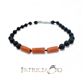 Bracciale da uomo Patricia Oro Creations con Corallo Sciacca e Onice, un gioiello made in italy di alta manifattura.
