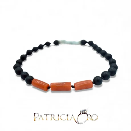 Bracciale uomo Corallo Sciacca e Onice con chiusura Argento 925