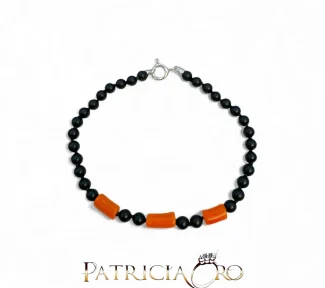 Bracciale da uomo Patricia Oro Creations con Corallo Sciacca e Onice: un gioiello made in italy di alta manifattura.