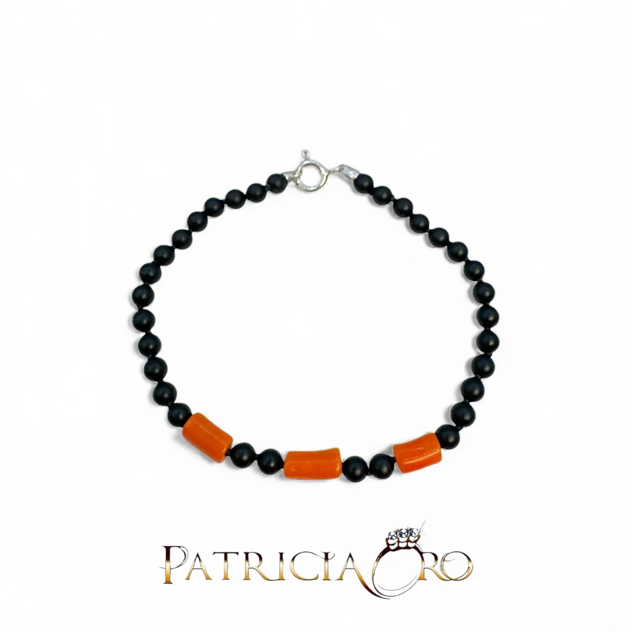 Bracciale da uomo Patricia Oro Creations con Corallo Sciacca e Onice: un gioiello made in italy di alta manifattura.