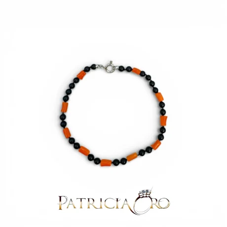 Bracciale uomo Corallo Sciacca e Onice con chiusura in Argento 925