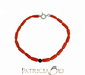 Bracciale da uomo Patricia Oro Creations con Corallo Sciacca e Onice: un gioiello made in italy di alta manifattura.