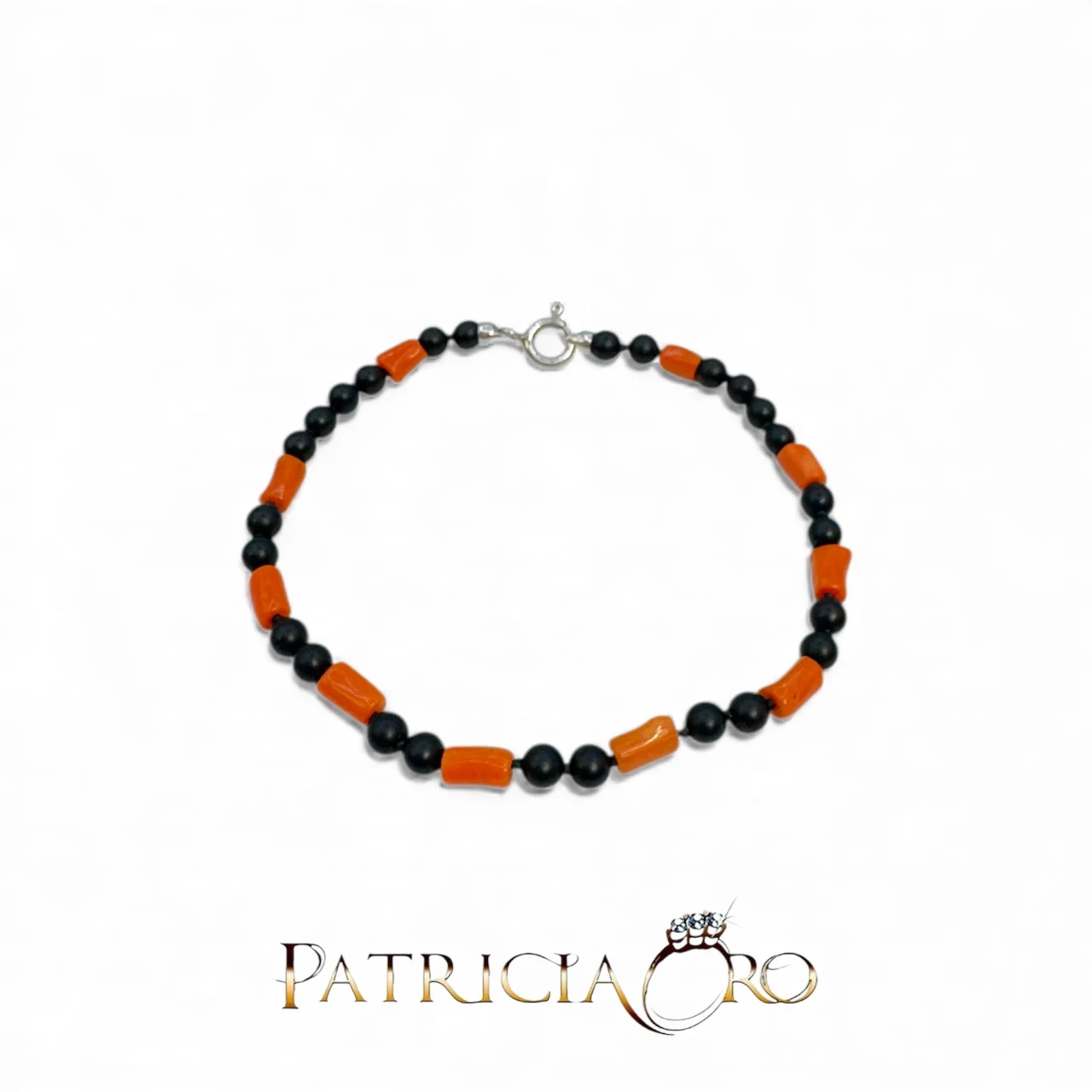 Bracciale Uomo Corallo Sciacca e Onice | Gioielleria Patricia Oro (Vista 2) Bracciale da uomo Patricia Oro Creations con Corallo Sciacca e Onice: un gioiello di alta manifattura italiana, perfetto come idea regalo preziosa. (Vista 2)