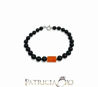 Bracciale da uomo Patricia Oro Creations con Corallo Sciacca e Onice: un gioiello made in italy di alta qualità.
