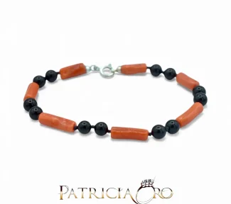 Bracciale da uomo Patricia Oro Creations con Corallo Sciacca e Onice, un gioiello made in italy di alta manifattura.