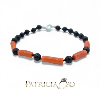 Bracciale da uomo Patricia Oro Creations con Corallo Sciacca e Onice, un gioiello made in italy di alta manifattura.