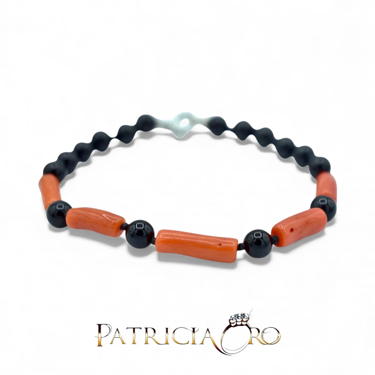 Bracciale da uomo Patricia Oro Creations con Corallo Sciacca e Onice, un gioiello made in italy di alta manifattura.
