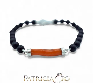 Bracciale da uomo Patricia Oro Creations con Corallo Sciacca e Onice, un gioiello made in italy di alta manifattura.