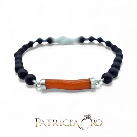 Bracciale Uomo in Corallo Sciacca e Onice con Chiusura Argento 925