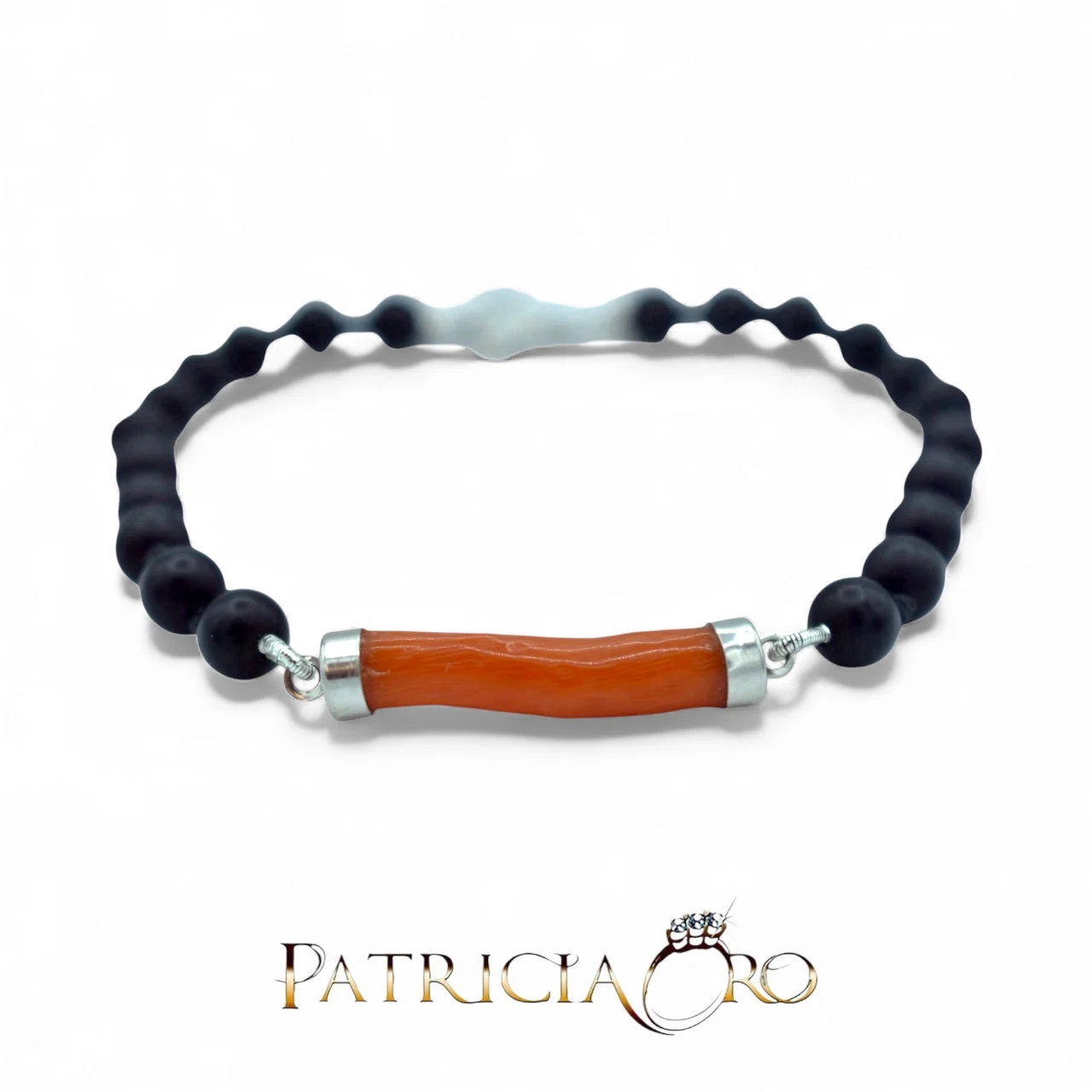 Bracciale da uomo Patricia Oro Creations con Corallo Sciacca e Onice, un gioiello made in italy di alta manifattura.