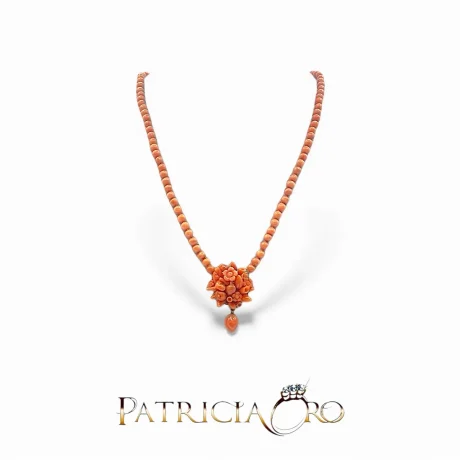 Collana in Corallo Sciacca con Frutta e Fiori incisi a mano