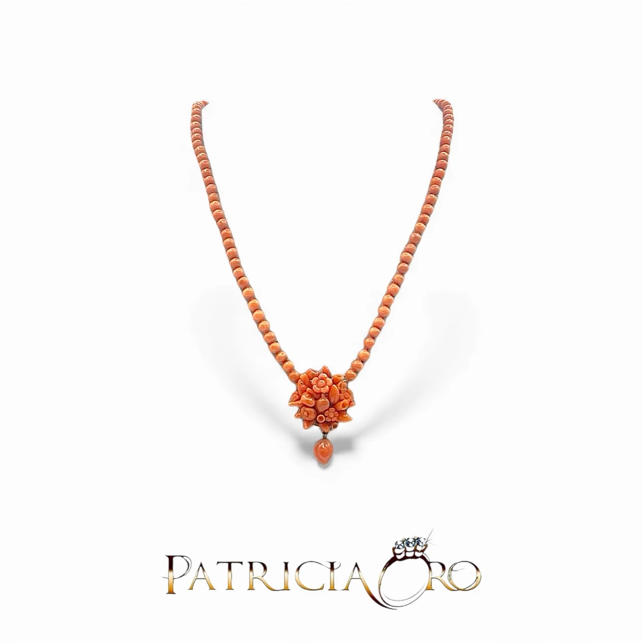 Splendida collana con corallo Sciacca fratta e fiori, un capolavoro di gioielleria made in italy.