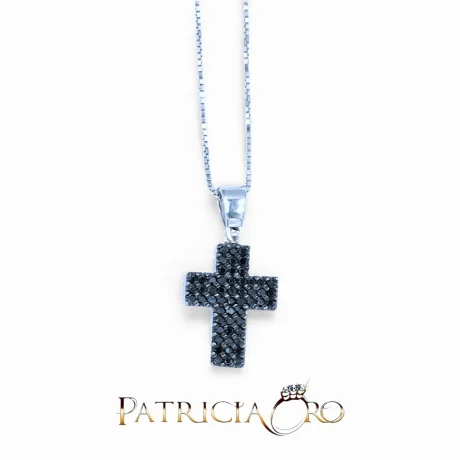 Collana Croce con diamanti neri in oro Davite&Delucchi