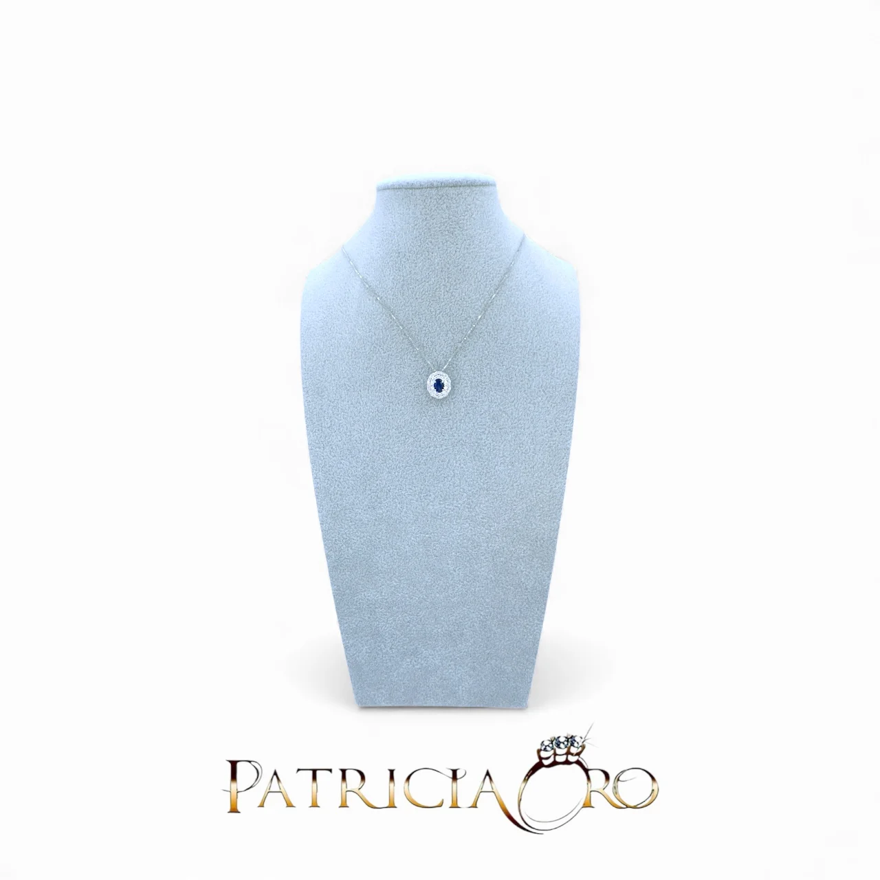 Splendida collana in oro con zaffiro e diamanti, un gioiello di lusso perfetto per un'occasione speciale. (Vista 2)