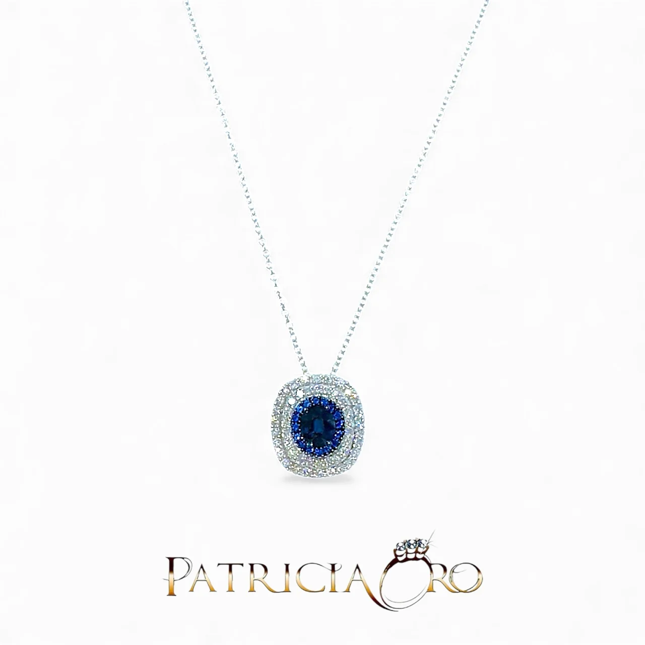 Splendida collana Davite&Delucchi in oro con zaffiro e diamanti, un gioiello di lusso perfetto per un'occasione speciale.