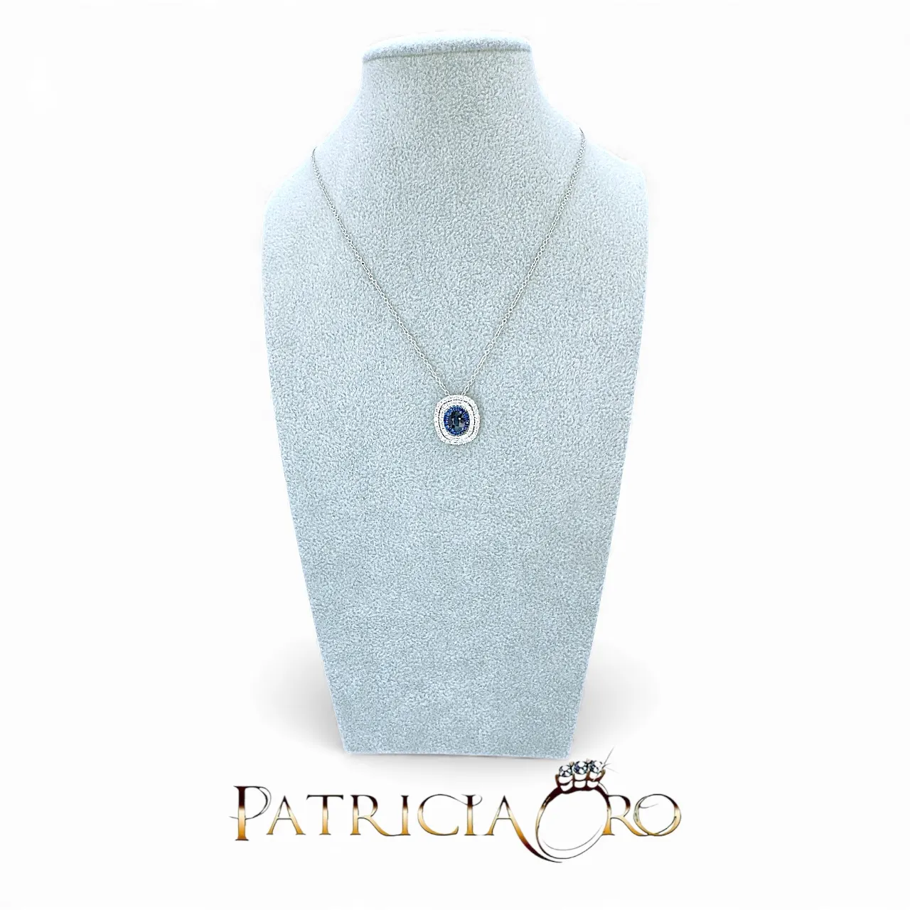 Splendida collana Davite&Delucchi in oro con zaffiro e diamanti, un gioiello di lusso perfetto per un'occasione speciale. (Vista 2)
