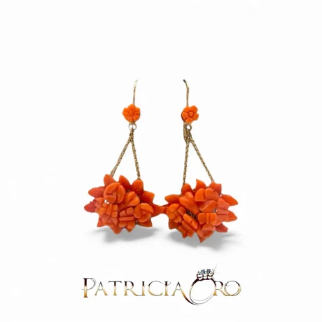 Orecchini Corallo Frutta e Fiori in Oro 9kt