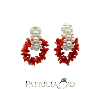 Splendidi orecchini Corallo Sciacca con perle, gioielli made in italy di Patricia Oro Creations, un'eccellenza dell'alta gioielleria.