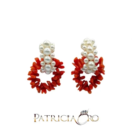 Orecchini Corallo Sciacca con Perle Fresh Water