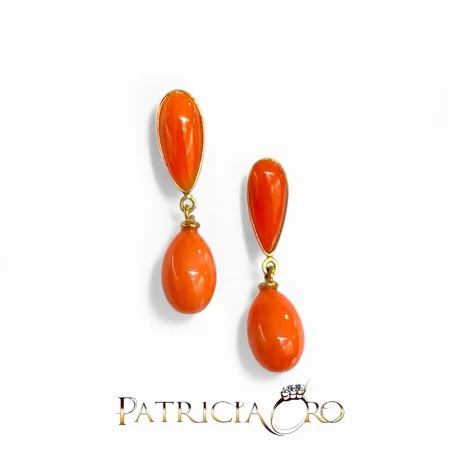 Orecchini Goccia Corallo in Oro 750