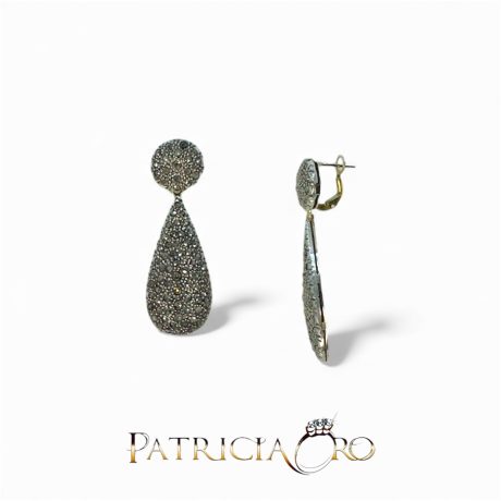 Orecchini Goccia Stile Antico in Oro 375 e Diamanti Rosetta