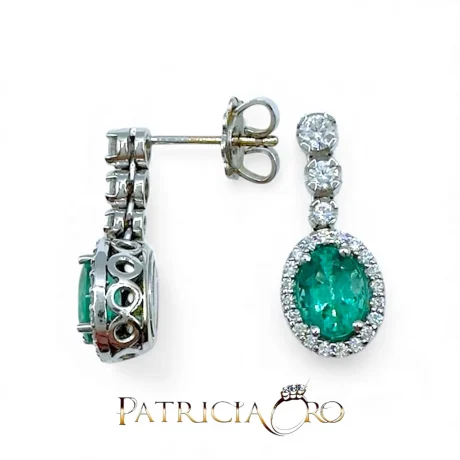 Orecchini con Smeraldo e Diamanti Oro Bianco 18kt Davite&Delucchi