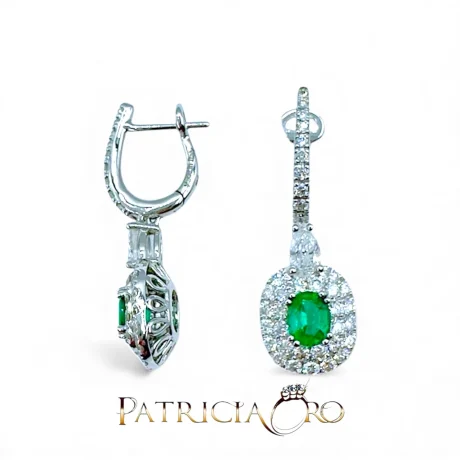Orecchini con Smeraldo e Diamanti in Oro Bianco 18KT Davite & Delucchi