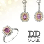 Splendidi orecchini Davite & Delucchi con zaffiro rosa e diamanti, un gioiello di lusso perfetto per un'occasione speciale. (Vista 2)